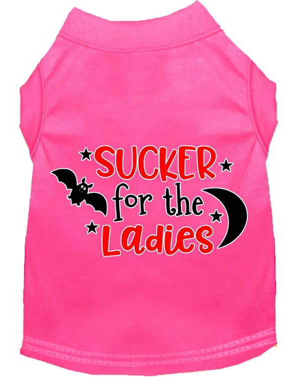 Sucker for the Ladies Screen Print Dog Shirt Bright Pink Sm